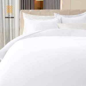 Parure de Lit d'Hôtel de Luxe 5 Étoiles en Lin 100% Coton T250 Uni avec Logo Personnalisé, Draps Plats Blancs, Taie d'Oreiller, Housse de <span class=keywords><strong>Couette</strong></span> - Product Image 4