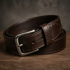 Cinturón de Cuero Genuino Marrón Sólido con Hebilla Rectangular de Cobre, Casual y Duradero para Hombre - Product Image 1
