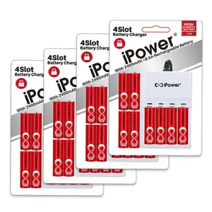 1,2 voltios 2400mAh 8 AA paquete de baterías recargables Ipower con 4 ranuras Cargador de batería recargable inteligente Nimh