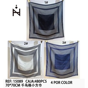Foulard Quadrato 70x70Cm a Pois e Quadretti, Piccolo Sciarpa per Donna, Accessorio Moda - Product Image 3