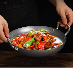 Sartén de doble oreja de acero inoxidable grueso del Ejército Coreano, olla seca, utensilios de cocina comerciales para mariscos, olla caliente de arroz español - Product Image 5