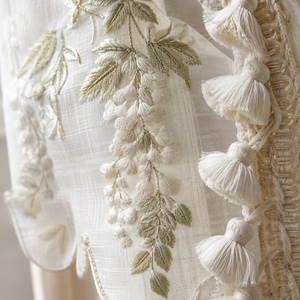 Voilages brodés Glycine à la française avec franges, en lin, pour salon - Product Image 3