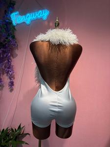 Completo pigiama sexy da <span class=keywords><strong>donna</strong></span> estivo 2026: <span class=keywords><strong>tuta</strong></span> corta <span class=keywords><strong>in</strong></span> <span class=keywords><strong>raso</strong></span> con scollo a V profondo, schiena scoperta e top <span class=keywords><strong>in</strong></span> pelliccia sintetica - Product Image 3