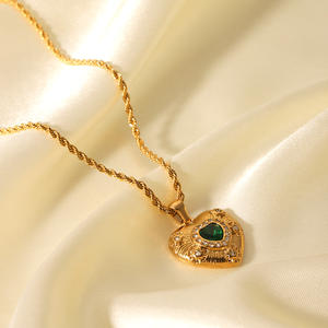 Collar de Mujer con Colgante de Estilo Francés, Moderno, de Acero Inoxidable Chapado en Oro de 18K, con Forma de Corazón y Diamantes, Estilo Budista, Cadena de Eslabones, Gargantilla - Product Image 2