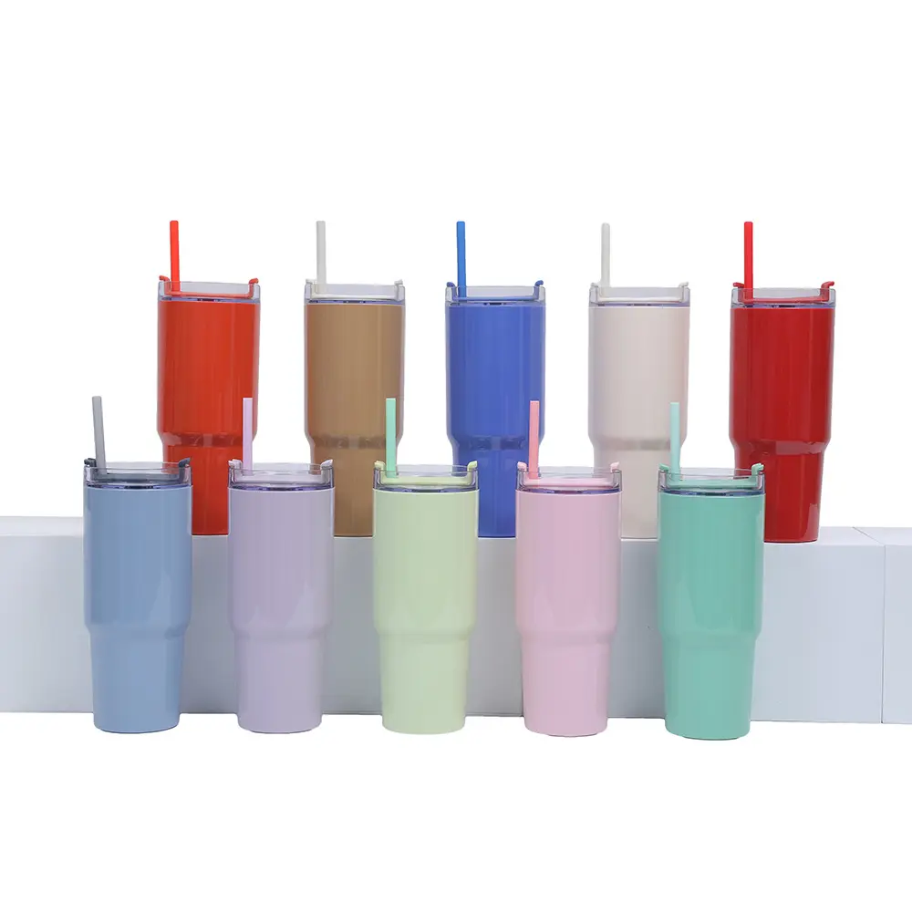 Wholesale Colorful 3 In1set 40oz 26oz 15oz Tumbler Colorful Color Plastic Coffee Tumbler Cup Set With Straw And Handle Bulk