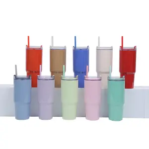 Toptan renkli 3 in1set 40oz 26oz 15oz tumbler renkli renk plastik saman ve kolu toplu ile kahve bardağı fincan set