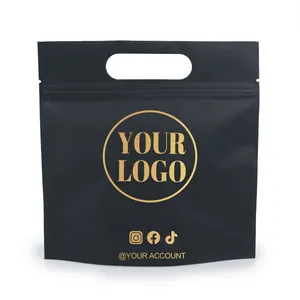 Sac recyclable personnalisé pour sous-vêtements pour hommes Sac zip-lock avec poignée Emballage pour vêtements Sac en plastique imprimé noir et or