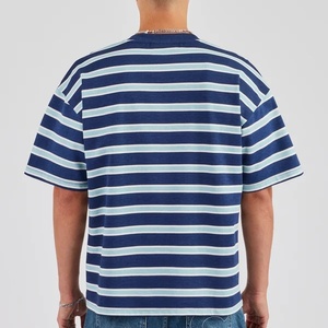 <b>Men</b> Blue <b>Striped</b> Short Sleeve <b>T</b>‑Shirt Crew Neck Oversized Vintage Casual Tee Custom - Product Image 4