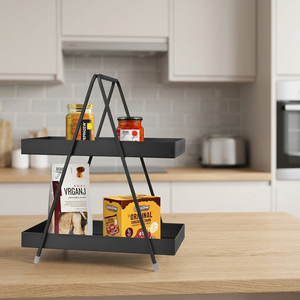 Étagère de rangement en métal moderne à 2 niveaux avec poignées, organisateur antirouille noir mat avec patins antidérapants - Product Image 6