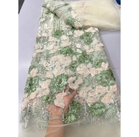 Kain Brokat Afrika Warna Pink Muda Berkualitas Tinggi 3D dengan Aplikasi Payet dan Manik-Manik Bordir Ramah Lingkungan untuk Gaun Pengantin Lebar 50/52"
