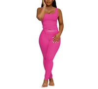En Gros Ensemble Deux Pièces de Détente Femme en Coton Sexy, Collants et Haut sans Manches Côtelés de Haute Qualité, Personnalisable pour l'Extérieur