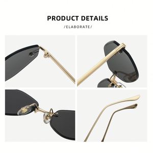 Luxury Designer Rimless Square Lens UV400 Unisex High Quality Metal Vintage Fashion European Trendy Colored <b>Sunglasses</b> - Product Image 6