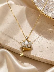 Collana con Ciondolo a Stella Placcata Oro, Cristalli e Strass, Gioiello Elegante per Uso Quotidiano e Feste, Catena in Lega alla Moda per Donne - Product Image 3