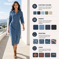 Yegao Winter Maßgeschneiderte Kleider mit Geringer Mindestbestellmenge, Denim, Waschbar, Stickerei, Midi-Länge, Langarm, Etuiform, OEM, Einfarbig, Damen Freizeitkleider