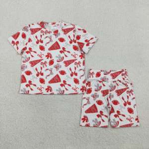 GSSO3063 RTS Ensemble de vêtements pour petite fille active, imprimé feuilles de golf roses, vente en gros, ensemble à manches courtes pour enfant - Product Image 6