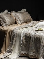 Ensemble de couette quatre pièces personnalisé de luxe moderne en soie teinte en fil de coton, écologique, pour l'été