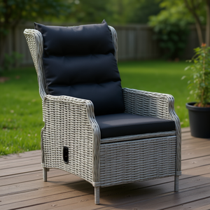 Silla Reclinable de Ratán Sintético Gris Claro para Patio con Cojines, Muebles de Jardín para Exteriores, Estilo Contemporáneo - Product Image 2