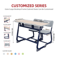 WMCD120-DLPN06 Bureau d'étude pour enfants à double siège réglable en hauteur, tables et chaises d'école pour la salle de classe, bureau d'élève