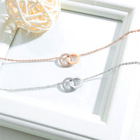 Collier élégant pour femme en acier inoxydable avec pendentif double cercle entrelacé, breloque anneaux en cristal CZ pavé, bijoux pour femme
