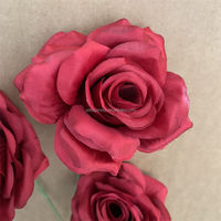 B-1082 Meistverkaufte Stoffblumen Hochzeits-Rosen Rote Blumenarrangements Burgunderrote Rosen Künstliche 3-Köpfige Rosen Großhandel