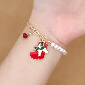 Gelang natal baru 2024 jimat gelang Serpihan salju Santa Bell pohon Natal Enamel gelang untuk wanita hadiah pria Set perhiasan trendi