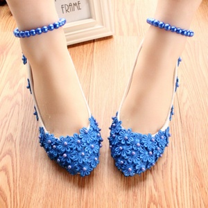 Scarpe da sposa con cavigliera con perla blu e perla all'ingrosso taglie forti da donna - Product Image 3