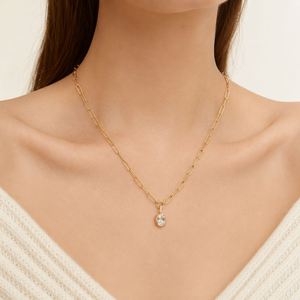 Women Fashion Pendant <b>Necklace</b> 18K Gold Dainty <b>Delicate</b> White Zircon Bead Chain Ring Pendant <b>Necklace</b> - Product Image 3