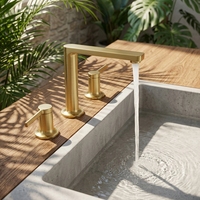 Robinet mélangeur de salle de bain monotrou à poser sur le plan, en laiton brossé doré, avec poignée unique et cartouche céramique