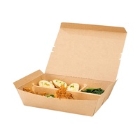 Boîte d'emballage de repas de restauration rapide à 3 compartiments écologique d'usine, papier kraft à emporter pour emporter, récipient alimentaire