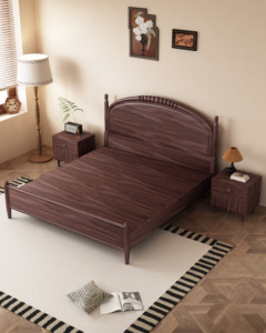 Solid Wood Double <b>Bed</b> Walnut French Curve <b>Headboard</b> Mid-Century Modern Bedroom Furniture <b>King</b>-<b>size</b> Zy888 Solid Oak Frame - Product Image 3