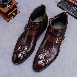 Bottes en cuir à la mode, cuir de crocodile, bottes d'affaires pour hommes, bottes Chelsea pour hommes - Product Image 4