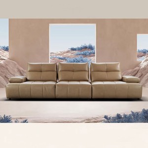 Nordic Modern Italian Style Down Filled Dark Gray Leather <b>Sofa</b> Master Design <b>For</b> Medium And Small Home - Product Image 1
