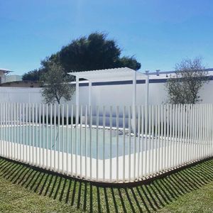 Clôture de <span class=keywords><strong>piscine</strong></span> en métal blanc Pvcminum 3D Vermetal Blade Bunnings, clôture de jardin en acier, design moderne, facile à assembler, extérieur - Product Image 6