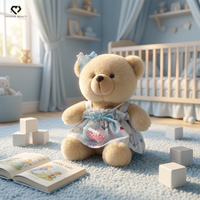 Peluche Teddy ISLAND sous licence mondiale, super douce, mignonne, Animal Crossing, avec jupe florale blanche, accessoires nœud et cordon bleu