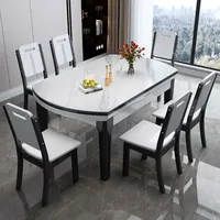 Ensemble table et chaises de salle à manger en pierre frittée moderne, écologique, résistant à l'eau, durable, pour 6 personnes, petits appartements, villas