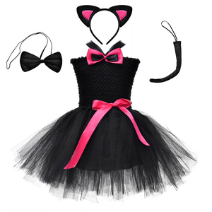 Costume di Halloween per Bambine, Vestito da Gatta Nera in 3 Pezzi, Abito Tutu per Travestimento, Costume di Carnevale e Halloween - Product Image 1