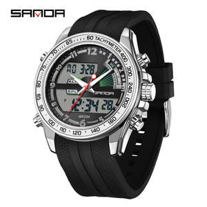 นาฬิกาข้อมือผู้ชาย SANDA 3307 ทรงสี่เหลี่ยม ดีไซน์ธุรกิจ ระบบดิจิตอล กันน้ำ 3ATM พร้อมฟังก์ชั่นปลุก หลายฟังก์ชั่น เรืองแสง สายสแตนเลส - Product Image 5