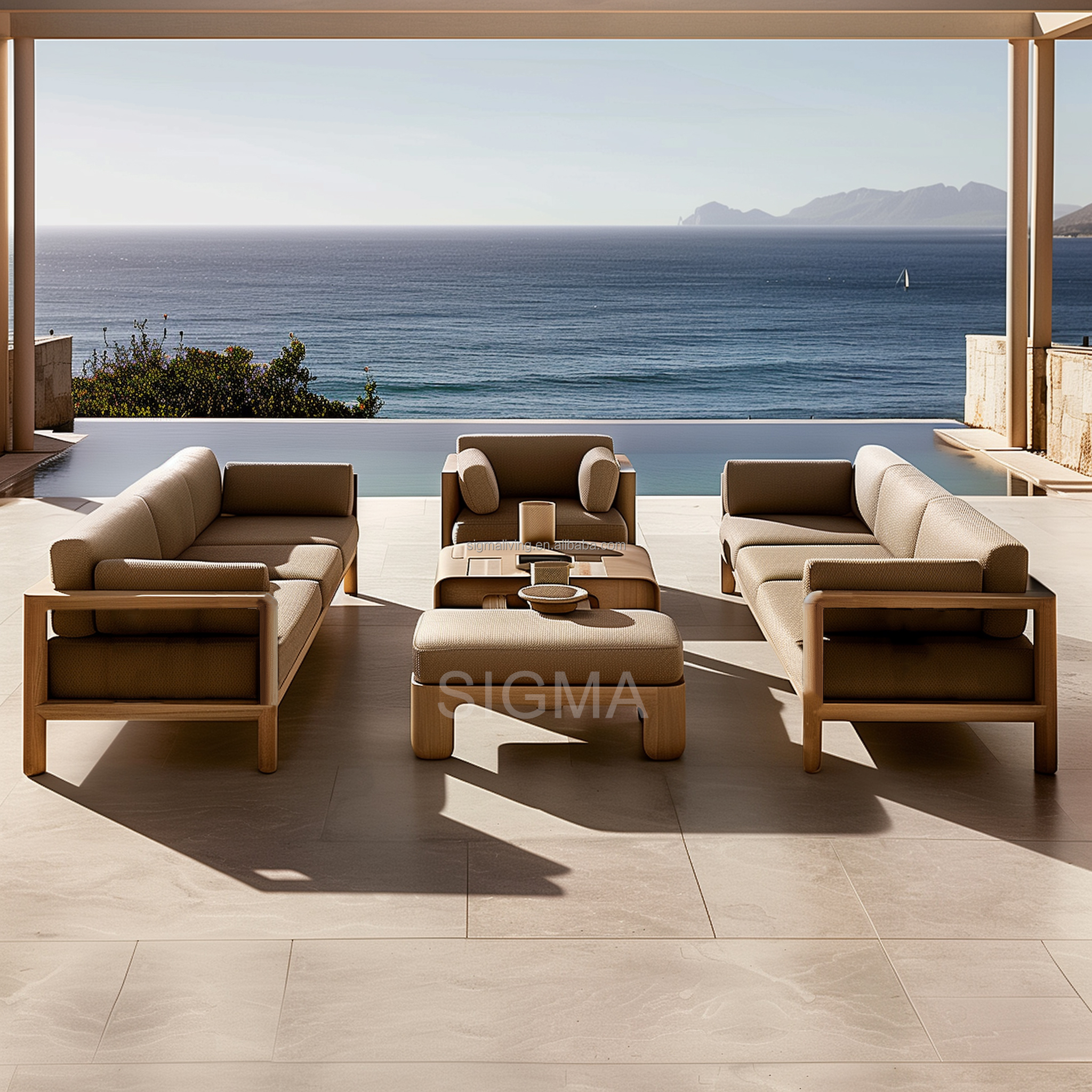 Sigma Furniture Luxury Design Outdoor Patio Furniture Solid Wood Teak Tables Chairs Teak Dining Table and Chair