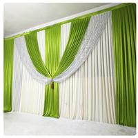 Nouvelle arrivée : Rideau de fond de scène vert de 6 m de large x 3 m de haut, draperies festonnées pour décoration de mariage, rideaux de fête pour événements et banquets