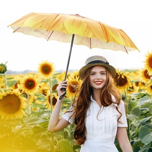 Wholesale Promotion 21 Inch Custom Flower Pattern Sunflower Automatic Opening Women Portable Outdoor Travel Compact Parasol - Product Image 1