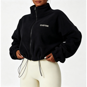 Veste en molleton courte pour <span class=keywords><strong>femme</strong></span>, coupe ample, manches longues, col montant, fermeture éclair, sweat-shirt de sport pour le yoga, la gym, l'entraînement et les tenues décontractées - Product Image 4