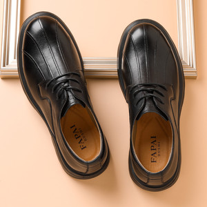 Fapai Men's Genuine Leather Derby Shoes Mid <b>Heel</b> Cushioned Wedding Dress Shoes British Style <b>Round</b> <b>Toe</b> Business Casual - Product Image 2