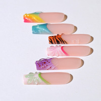 24 faux ongles longs en ABS à presser, motif dégradé français 3D, réutilisables, pour doigts, vente en gros, design d'ongles