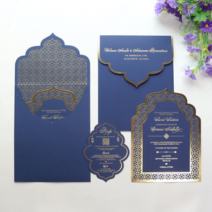 Invitations de <span class=keywords><strong>mariage</strong></span> musulman bleu marine carte d'invitation de cérémonie de fête religieuse avec RSVP et enveloppe - Product Image 1
