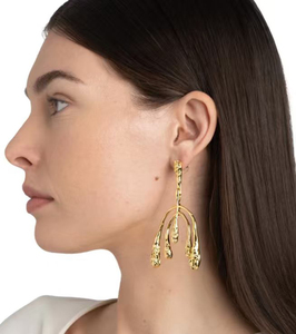 Pendientes de Metal Líquido Vanguardistas, Chapados en Oro de 18K de Alta Gama, Textura Orgánica Irregular, Pendientes Móviles de Oro Crudo para Mujer - Product Image 2