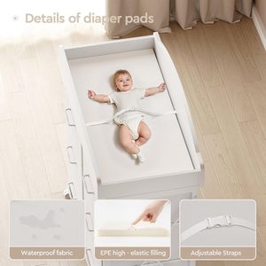 Meuble pour bébé, table à <span class=keywords><strong>langer</strong></span> blanche, plateau imperméable, station à couches, unité de rangement mobile, <span class=keywords><strong>commode</strong></span> avec roulettes, <span class=keywords><strong>commode</strong></span> à tiroirs en tissu - Product Image 3