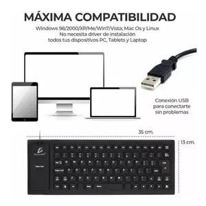 Flexible Roll-Up Silicone USB Wired <b>Keyboard</b> With Wrist Support <b>For</b> <b>Tablet</b>, Spill Resistant Mini Membrane Design, Black - Product Image 4
