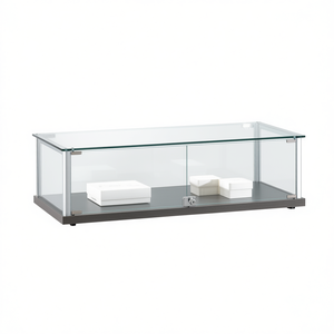 Vitrina Moderna de Mostrador de 120 cm de Ancho, Vidrio Templado, Marco de Aluminio Gris Claro, Puertas con Cerradura - Product Image 2