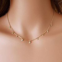 Collier Chandelier Personnalisé en Argent Sterling 925 Plaqué Or avec Zircon Rond et Sertissage Fin pour Femme
