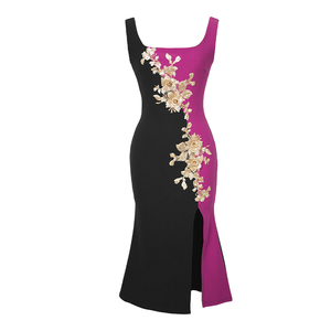 ZYHT 50160 verano nueva llegada diseñadores de moda corte bajo lado Split flor bordado Bodycon vestido fiesta Club vestido - Product Image 5